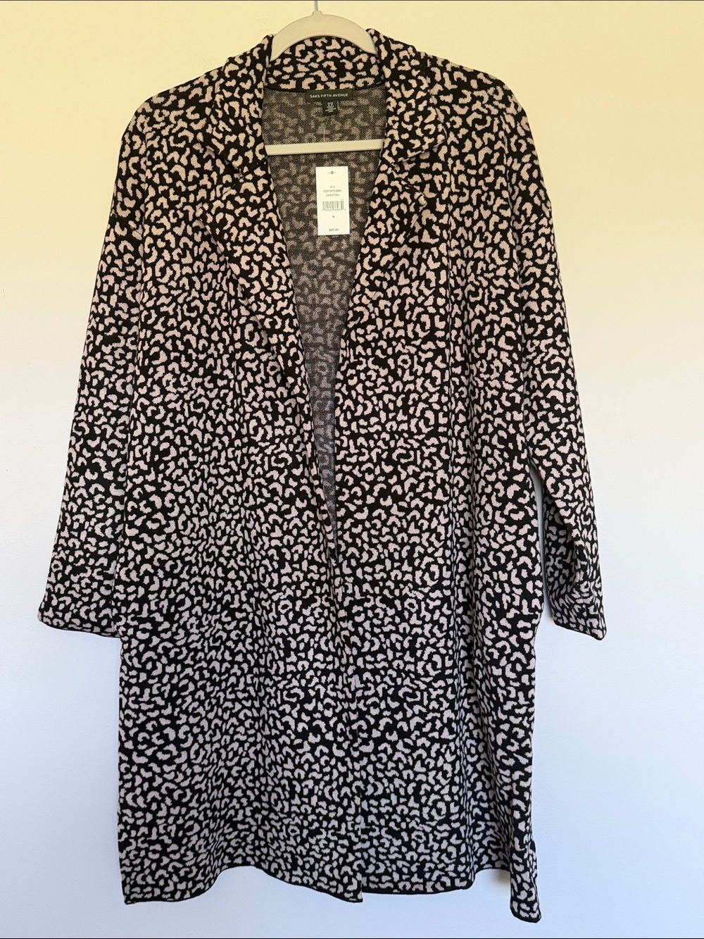 Saks Fifth Avenue NWT Cheetah Print Open Front Cardigan Heavyweight Duster M